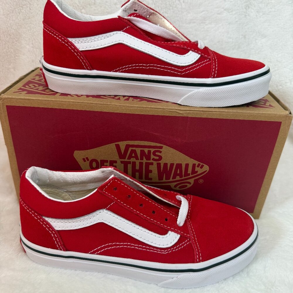 Vans Old Skool Kids 1.5 Red White Canvas Sneakers Youth Shoes VN0A4BUUJV6